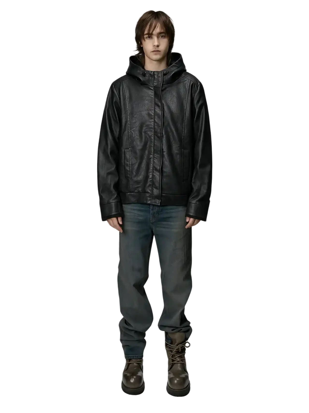 L.G.B. Motorcycle Hooded Leather Jacket