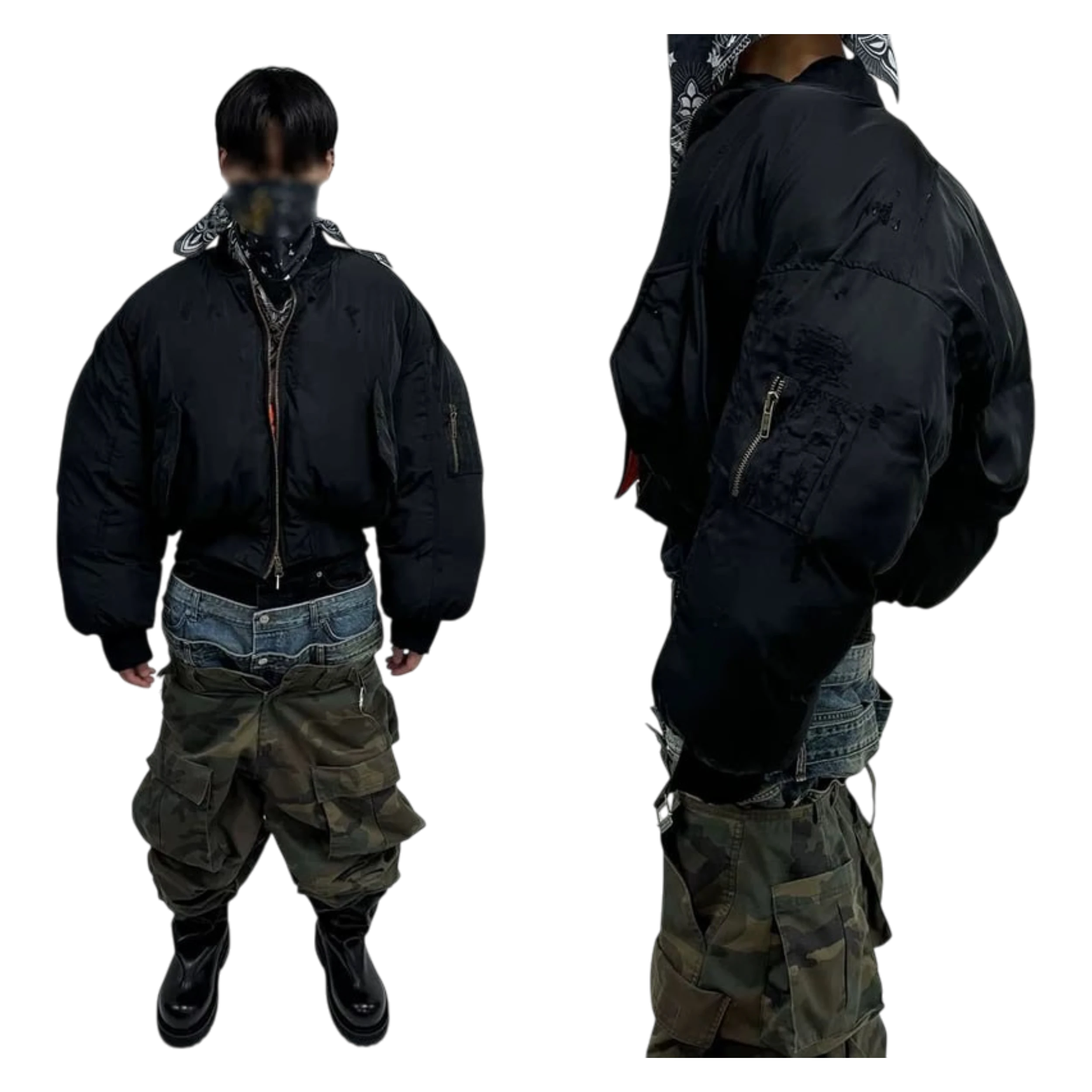 Project G/R Black Reversible Puffer Bomber Jacket