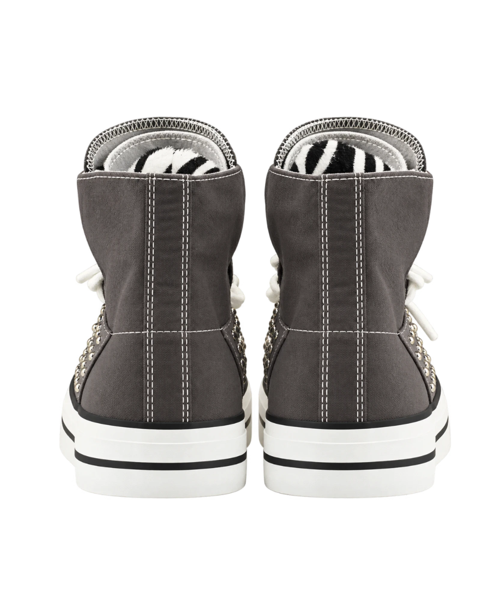 NumbAsia Studded Pony Hair Fold-Over Canvas High-Top Sneakers