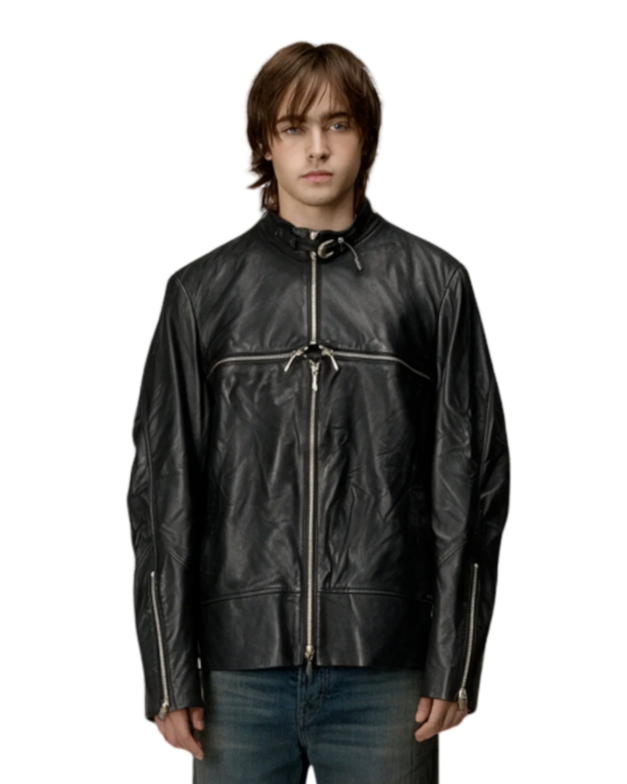 14th Addiction Cross Zip Leather Jacket