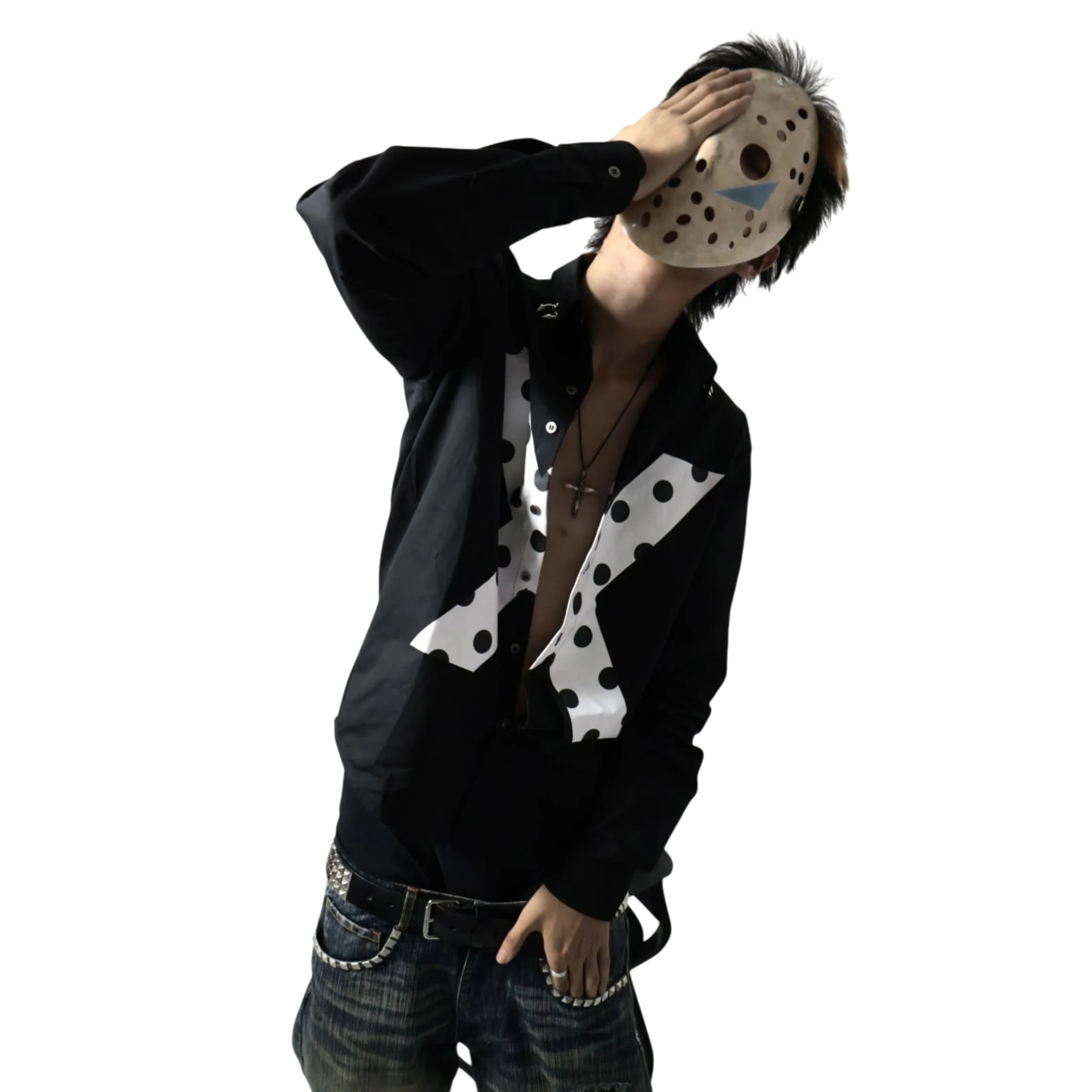 Ucantbelikeme Polka Dot Print Distressed Black Shirt Jacket