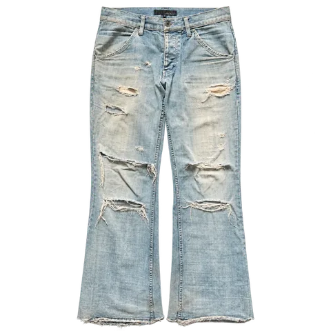 Attachment Distressed Flared Bootcut Denim