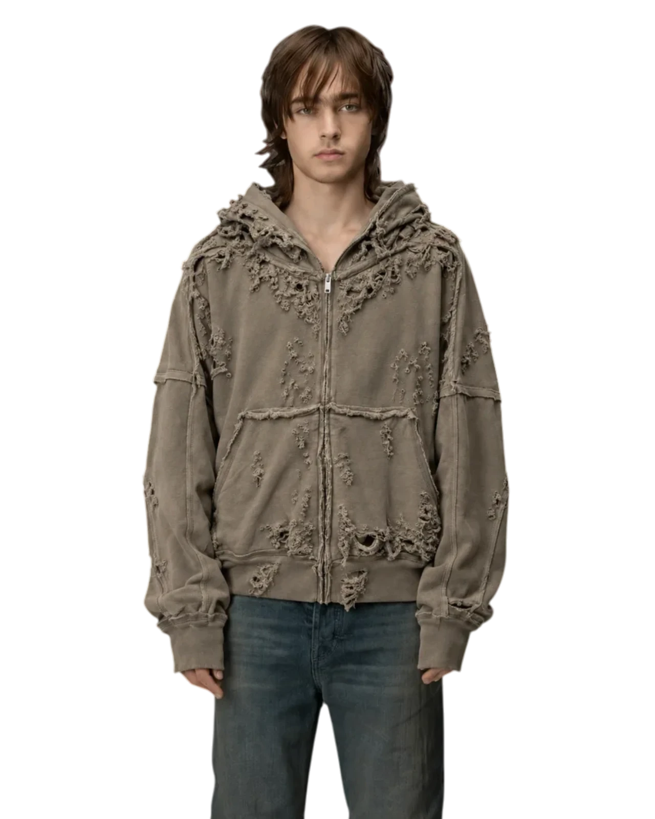 Latui Atelier Distressed Oversized Zip Hoodie