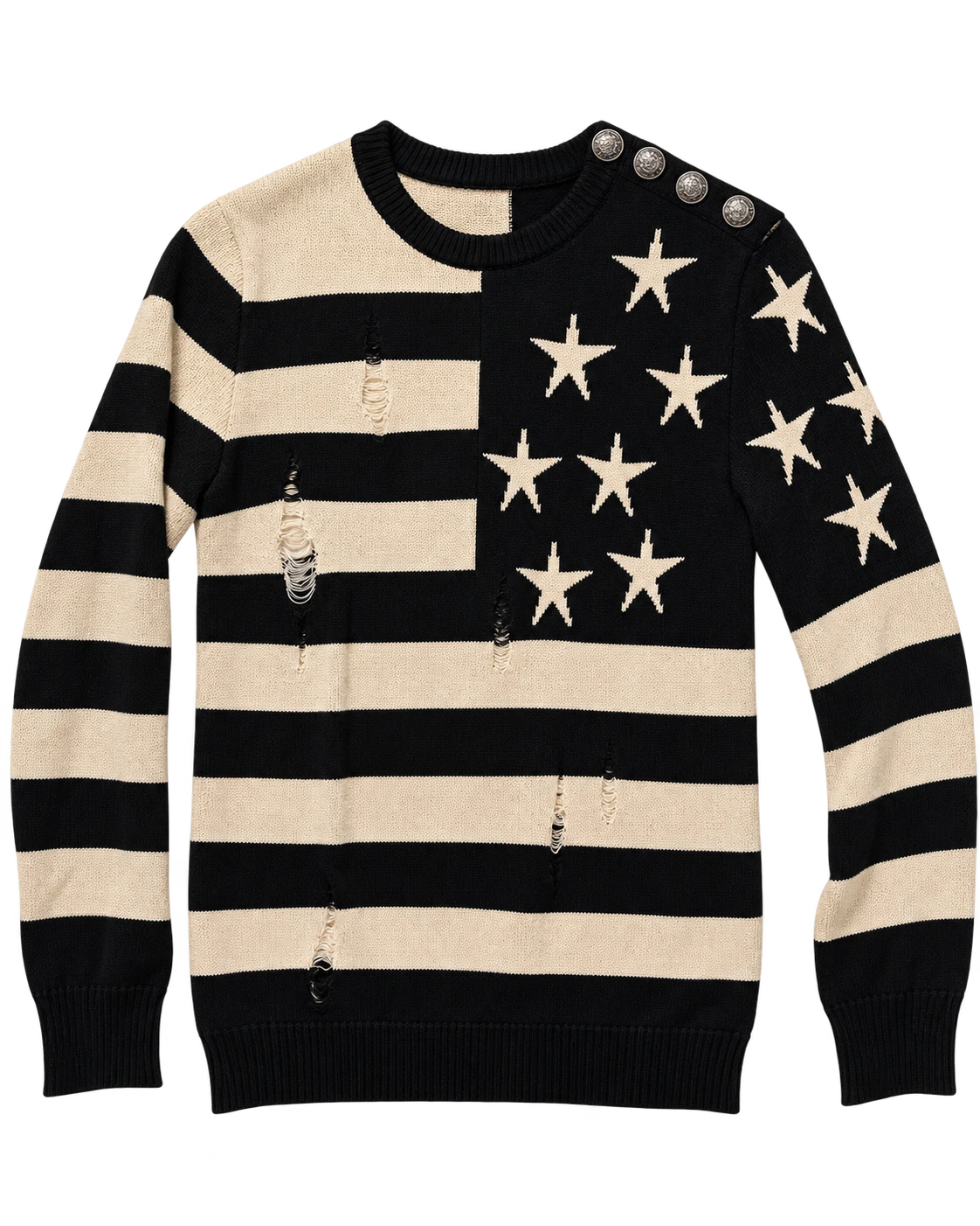 Balmain Destroyed American Flag Sweater