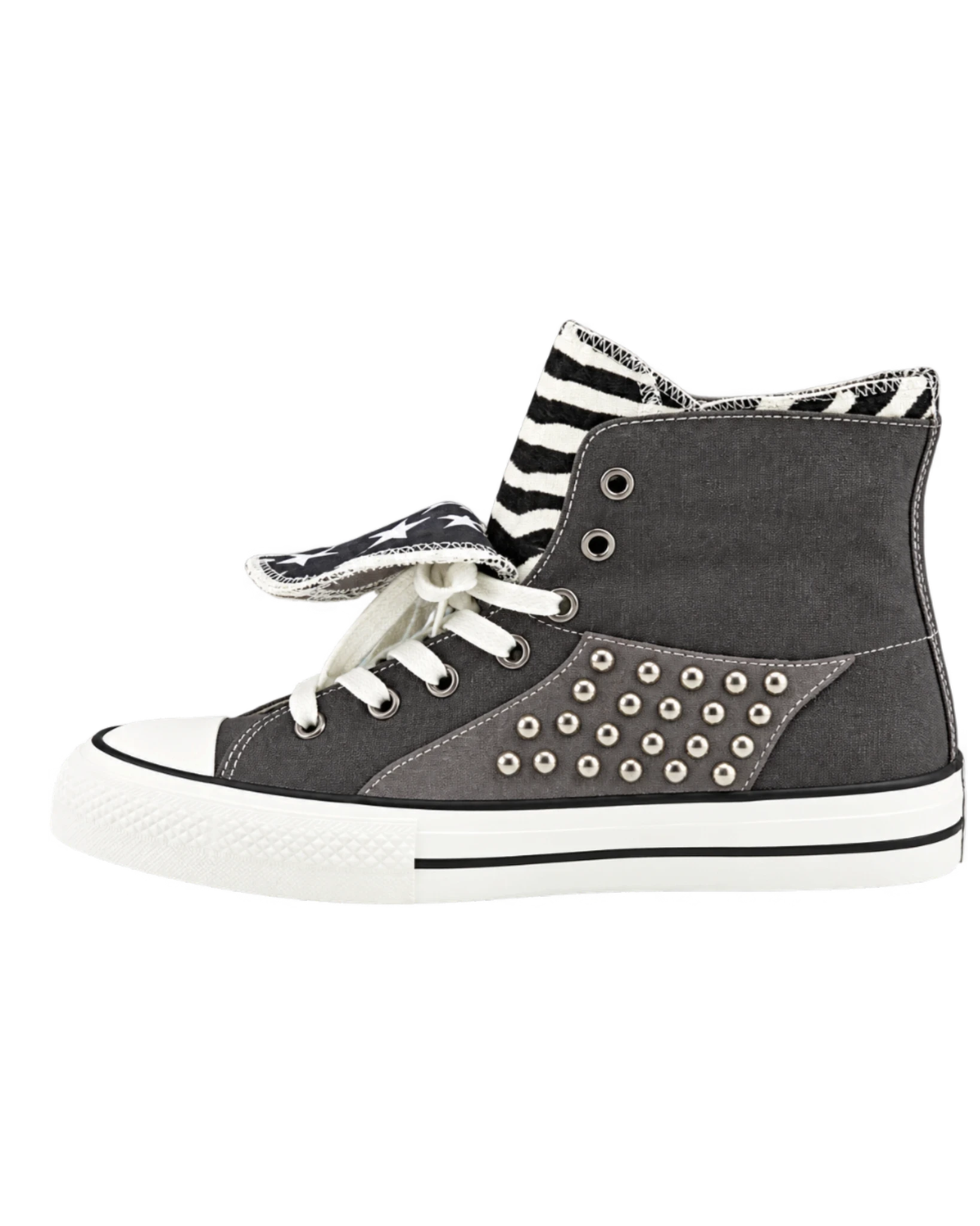 NumbAsia Studded Pony Hair Fold-Over Canvas High-Top Sneakers