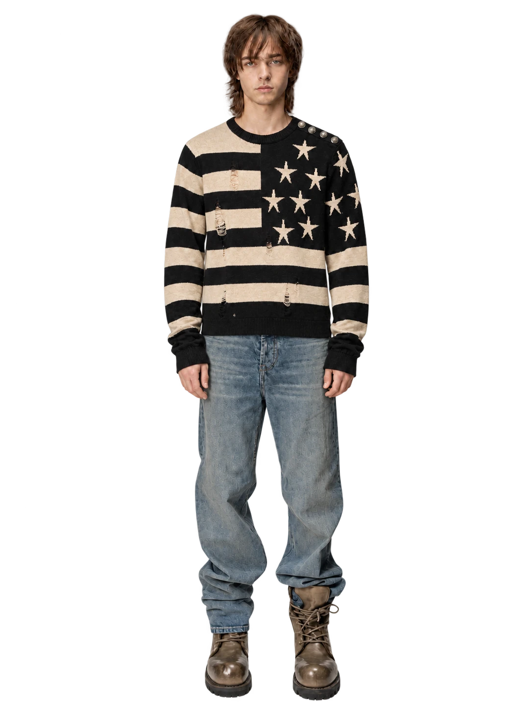 Balmain Destroyed American Flag Sweater