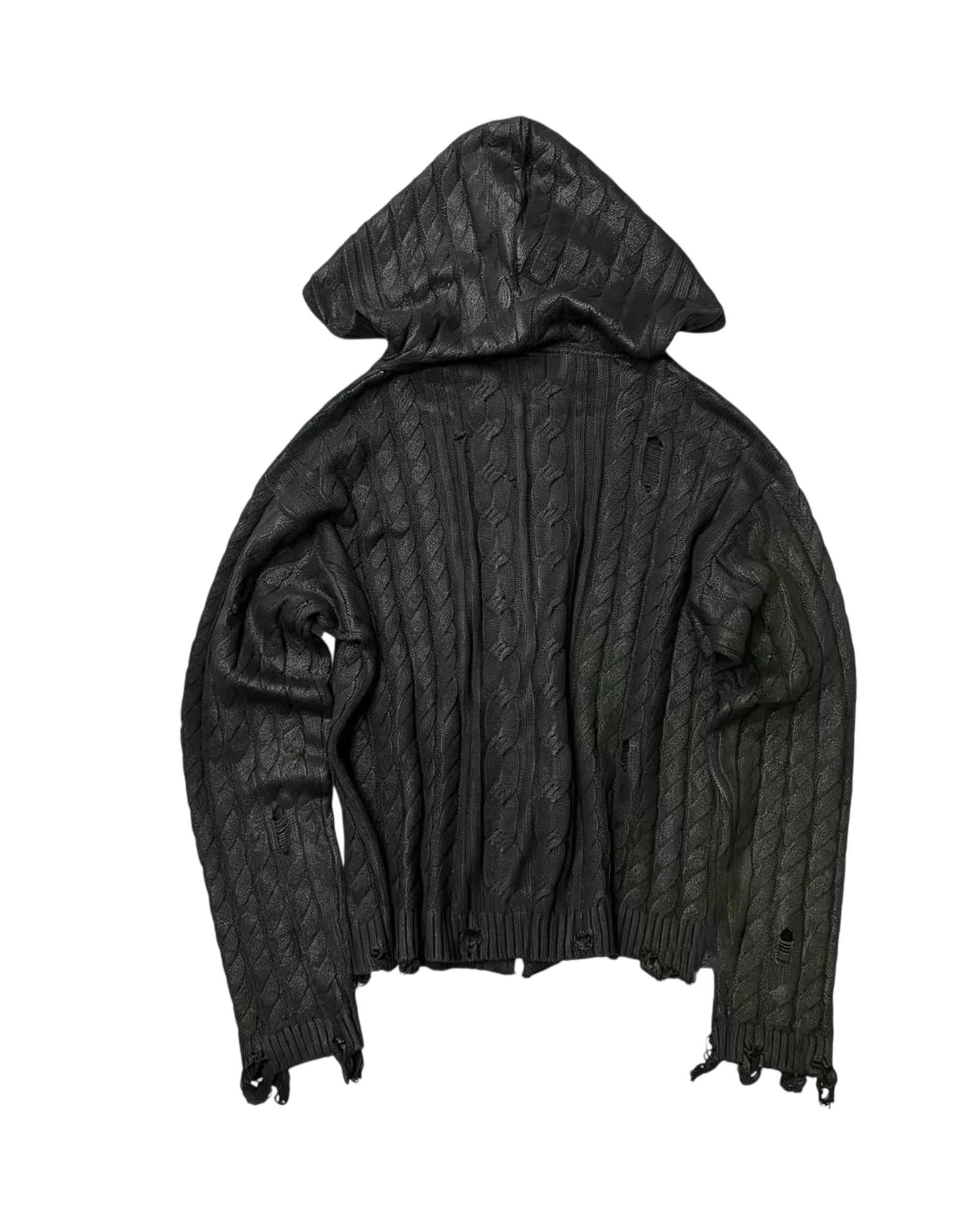 L.G.B. Type Inside-Out Destroyed Cable Knit Hoodie