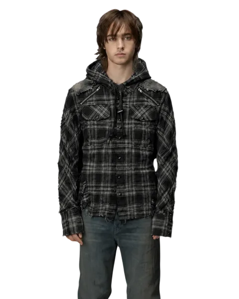 L.G.B. Distressed Flannel Hoodie Plaid Shirt