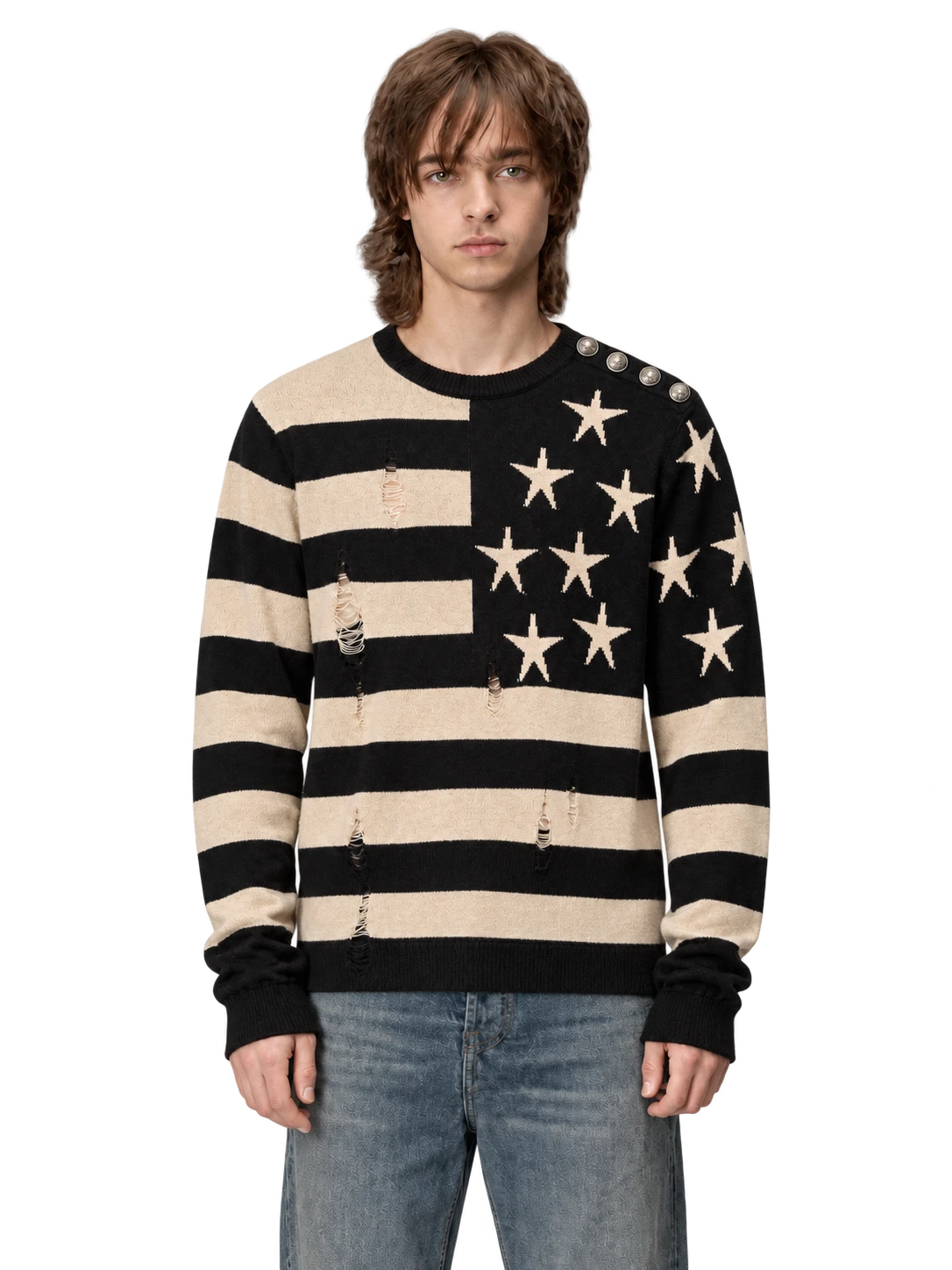 Balmain Destroyed American Flag Sweater