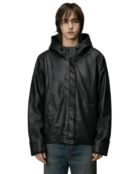 L.G.B. Motorcycle Hooded Leather Jacket