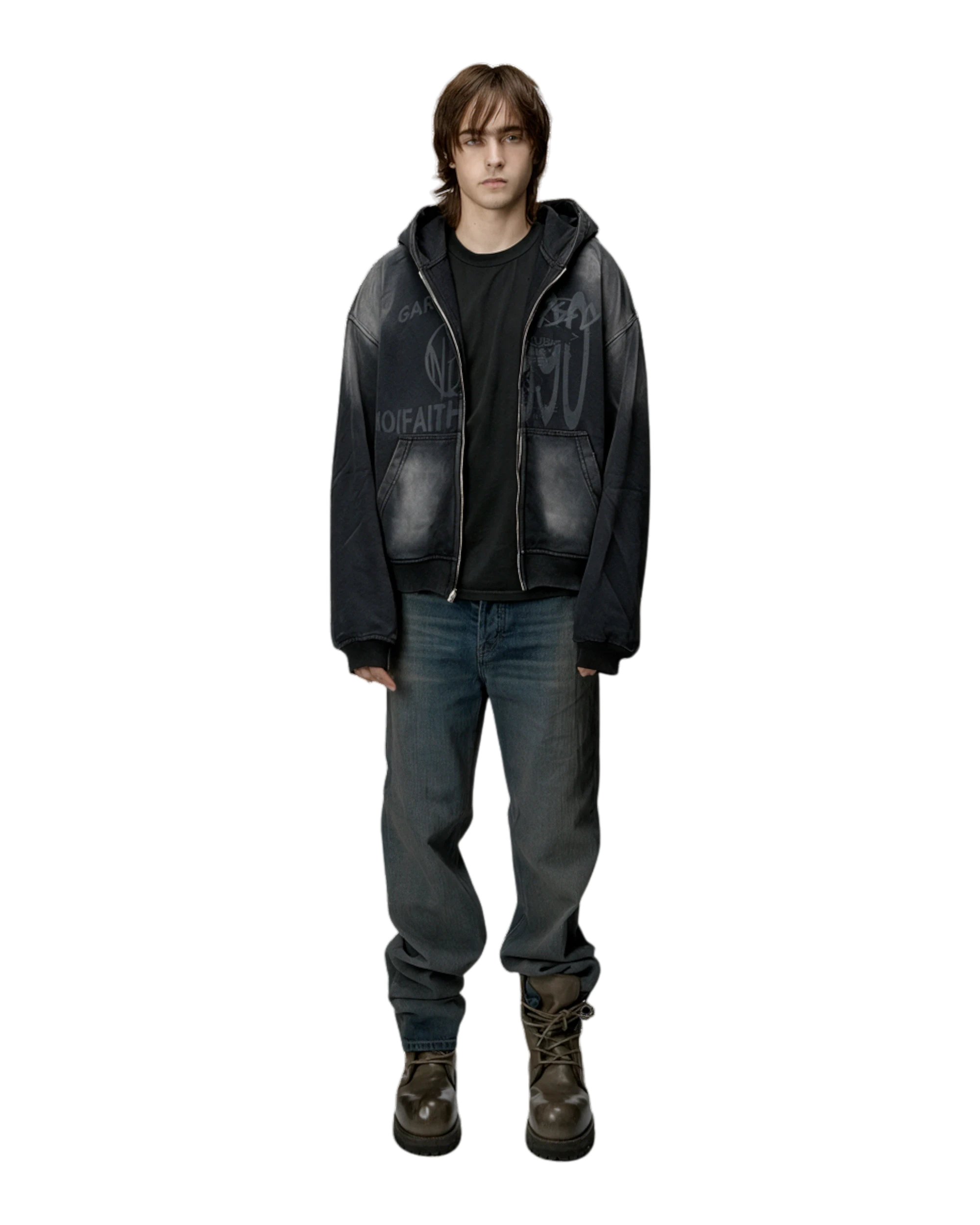 No Faith Studios Washed Garment Zip-Hoodie