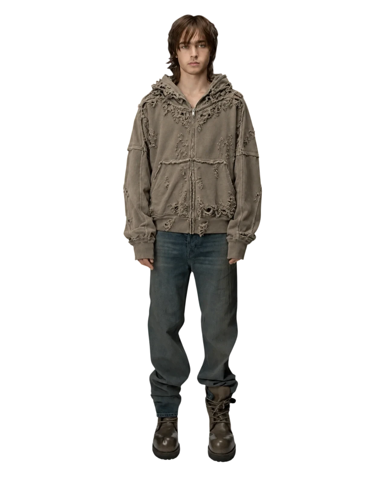 Latui Atelier Distressed Oversized Zip Hoodie