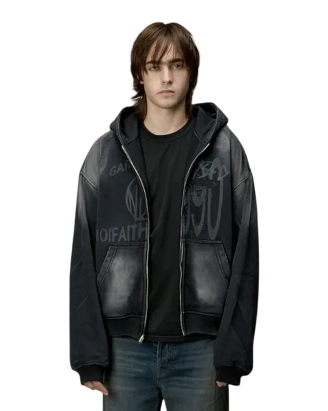 No Faith Studios Washed Garment Zip-Hoodie