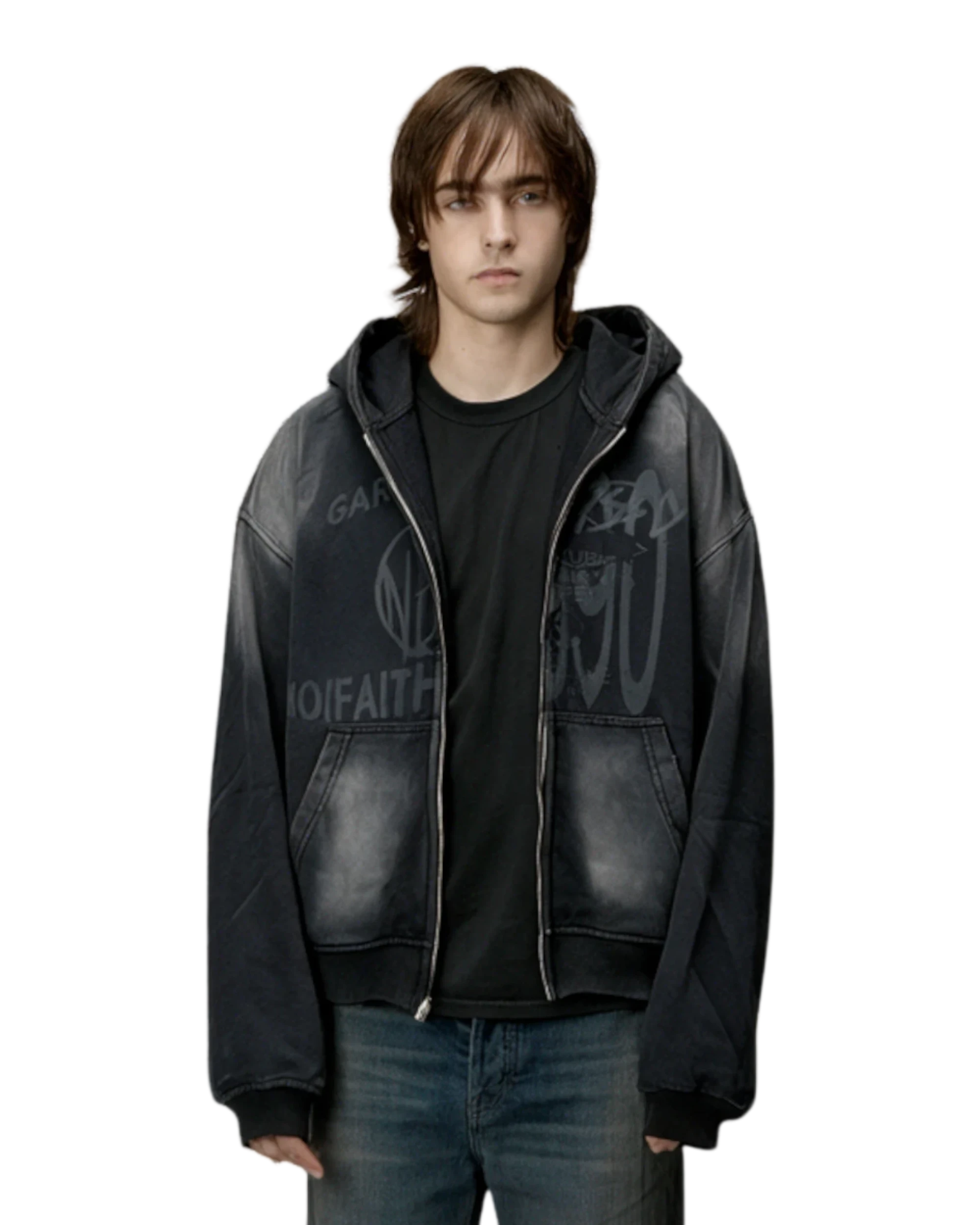 No Faith Studios Washed Garment Zip-Hoodie