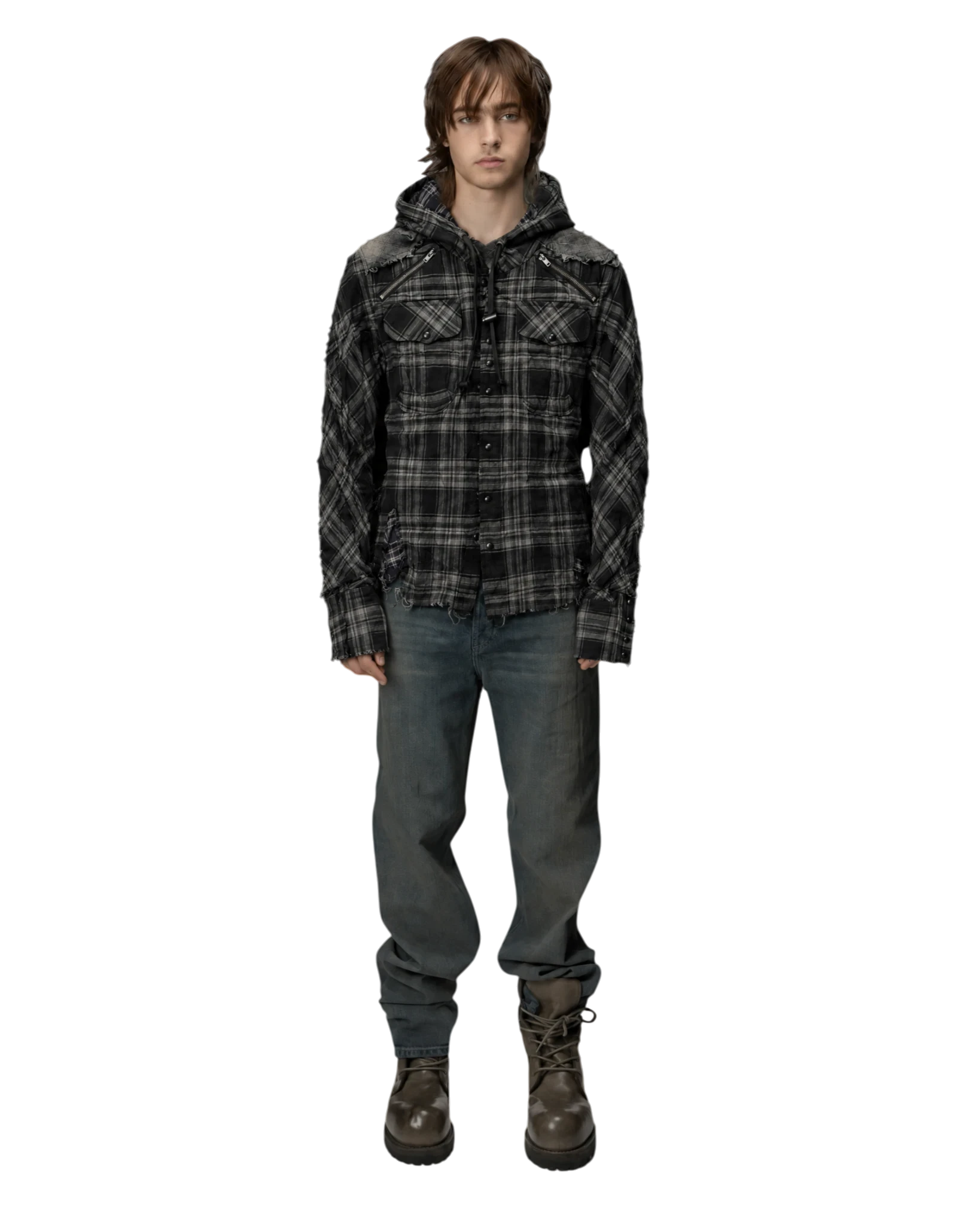 L.G.B. Distressed Flannel Hoodie Plaid Shirt