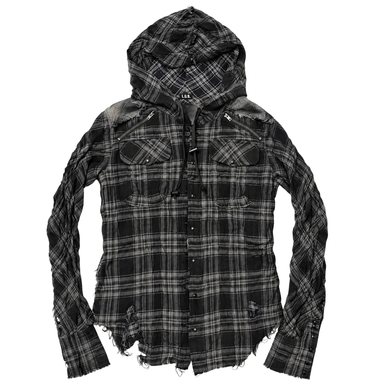 L.G.B. Distressed Flannel Hoodie Plaid Shirt