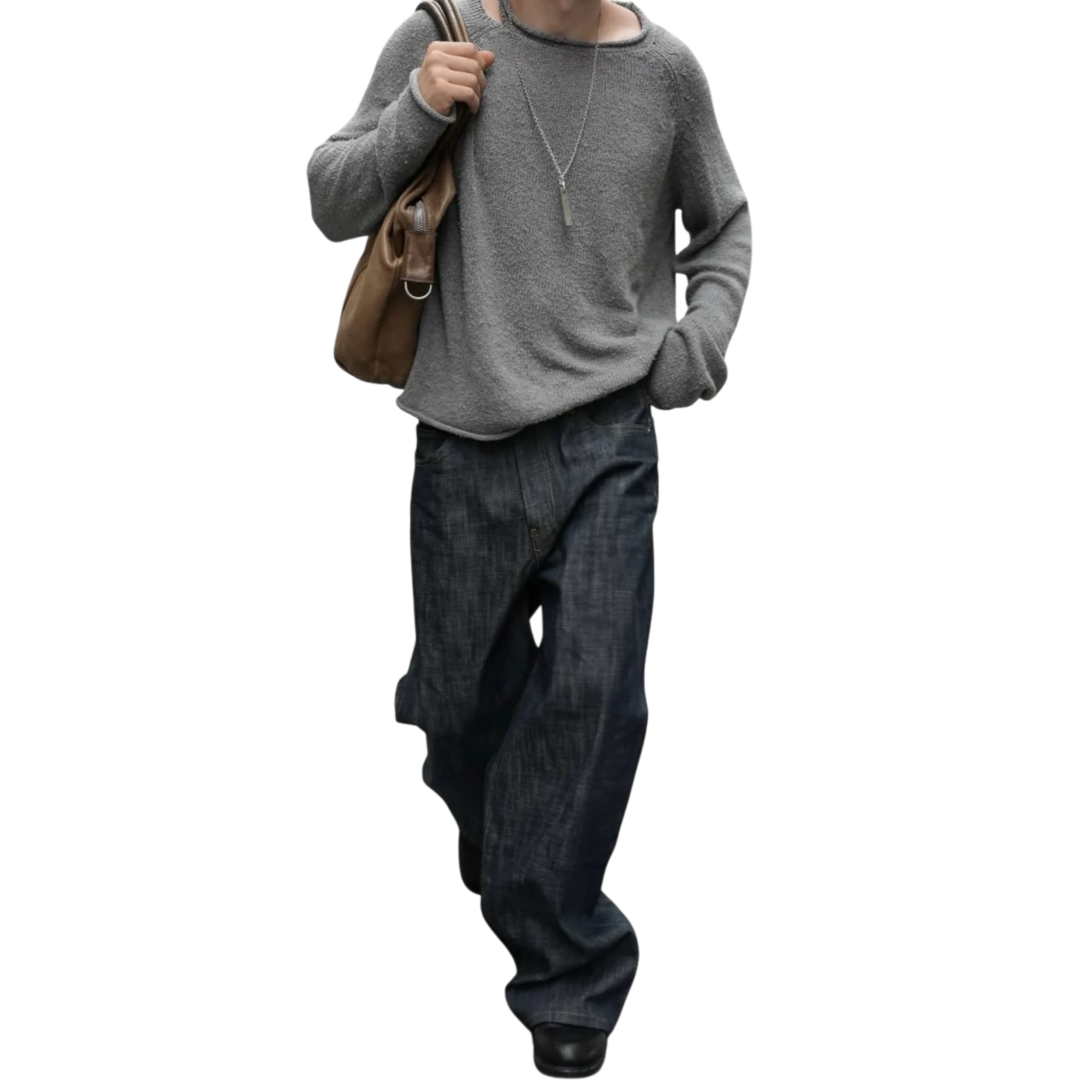 No Faith Studios Grey Knit Sweater Rough Basic Knit
